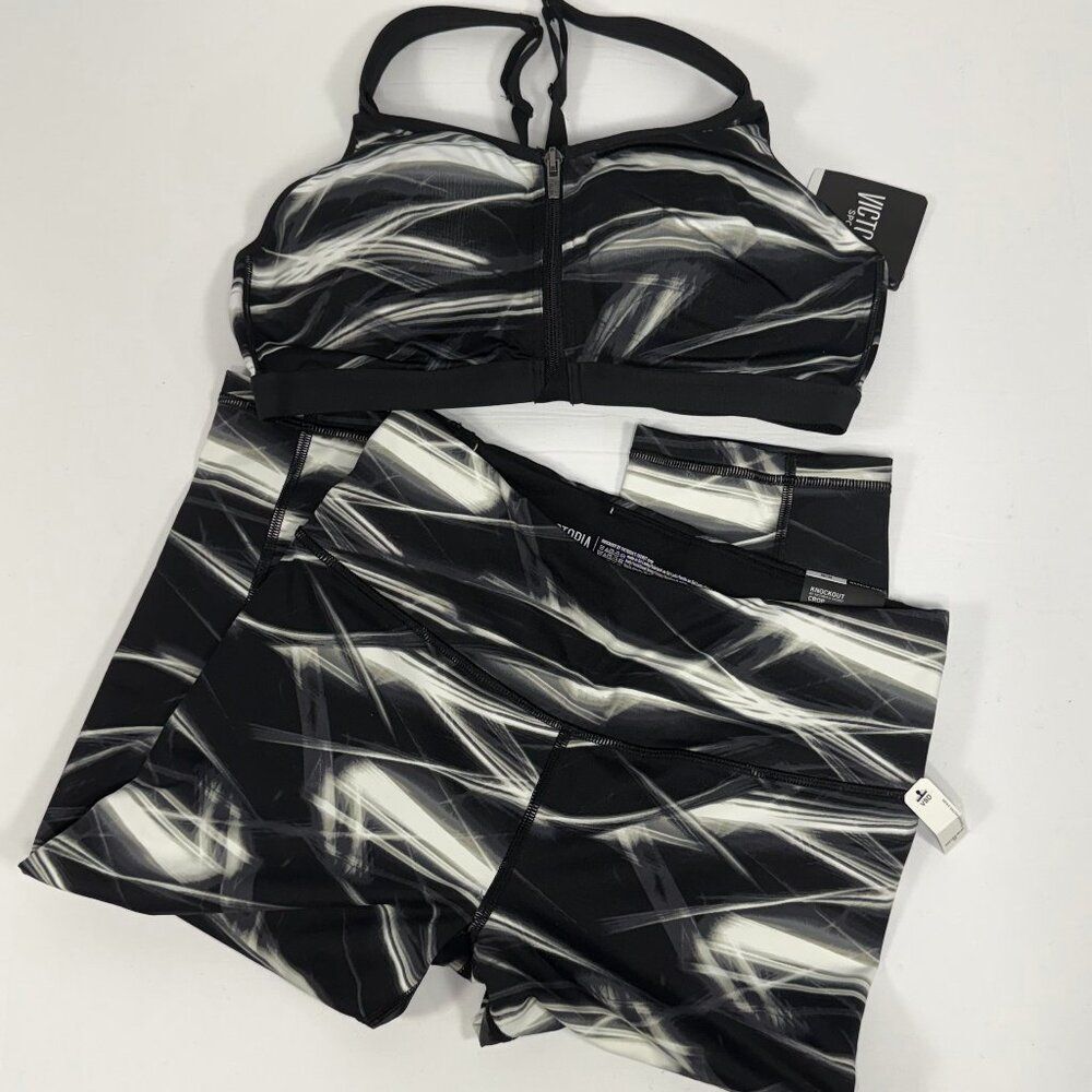 NWT Victoria Sport Knockout Zip Front Bra Legging Set Abstract Print 38C M